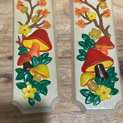 Pair Of Vtg Retro MidCentury 60s Dogwood/Cherry Blossom & Mushrooms 
