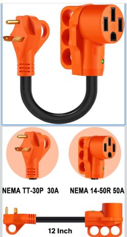 30 Amp to 50 Amp RV Adapter Cord,NEMA TT-30P to NEMA 14-50R Electrical Power Adapter with LED Power Indicator,10 Gauge RV Dogbone Adapter Cord 12 Inch