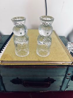 Christmas heavy glass snowman candle stick holder snowman