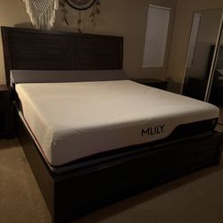 Eastern King size Sullivan Panel Bed w/ Mattress & Storage, Dresser, Mirror & 2 Nightstands in Rich Cherry  FREE MATTRESS & PILLOW WEDGE (OBO)