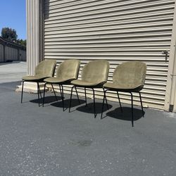 Green Velvet Mid Century Modern Style Dining Chairs.