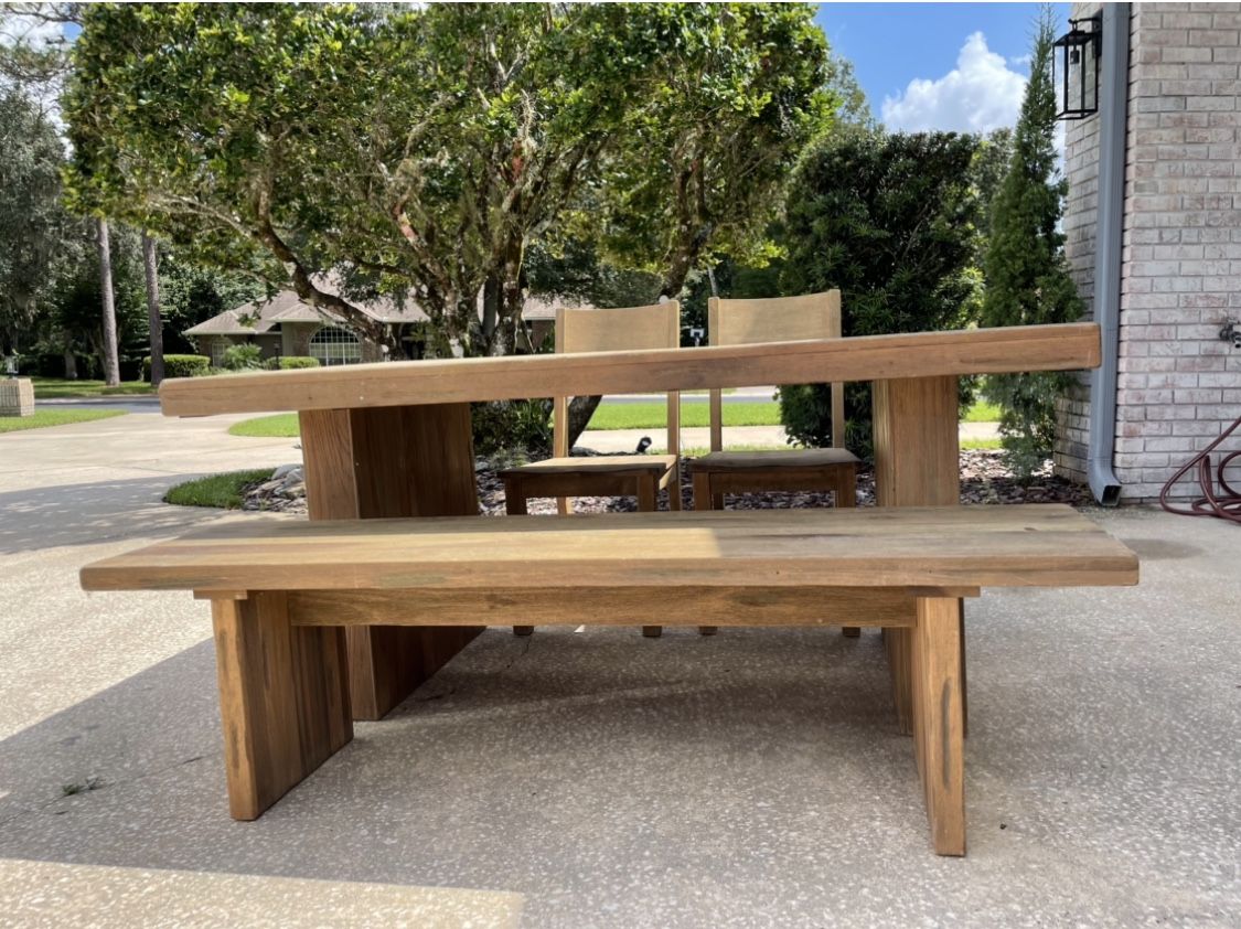 World market Farmhouse Table With Dining Bench And Chairs