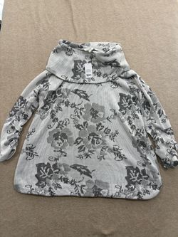 Astrologie Women's Cowl Neck Knit Sweater Ivory Black Floral Long Sleeve XL
