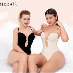 Medium  Beige Shapewear Backless Body Bra Shaper  Plunge Invishaper Low Back Thong Bodysuits Open Crotch Daily Use