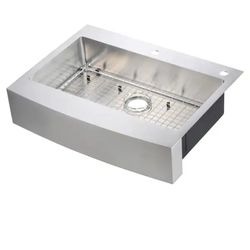 Glacier Bay
Retrofit Drop-In/Undermount Stainless Steel 33 in. 2-Hole Single Bowl Curved Farmhouse Apron Front Kitchen Sink
