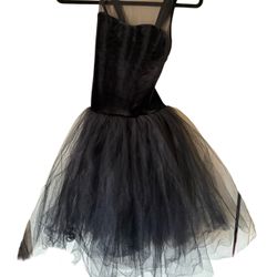 Double Platinum Performance Black sleeveless velvet cut out chiffon leotard festival tutu costume dance dress tutu skirt one piece Sz small