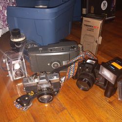 Various Cameras + Light Stands + Flash 