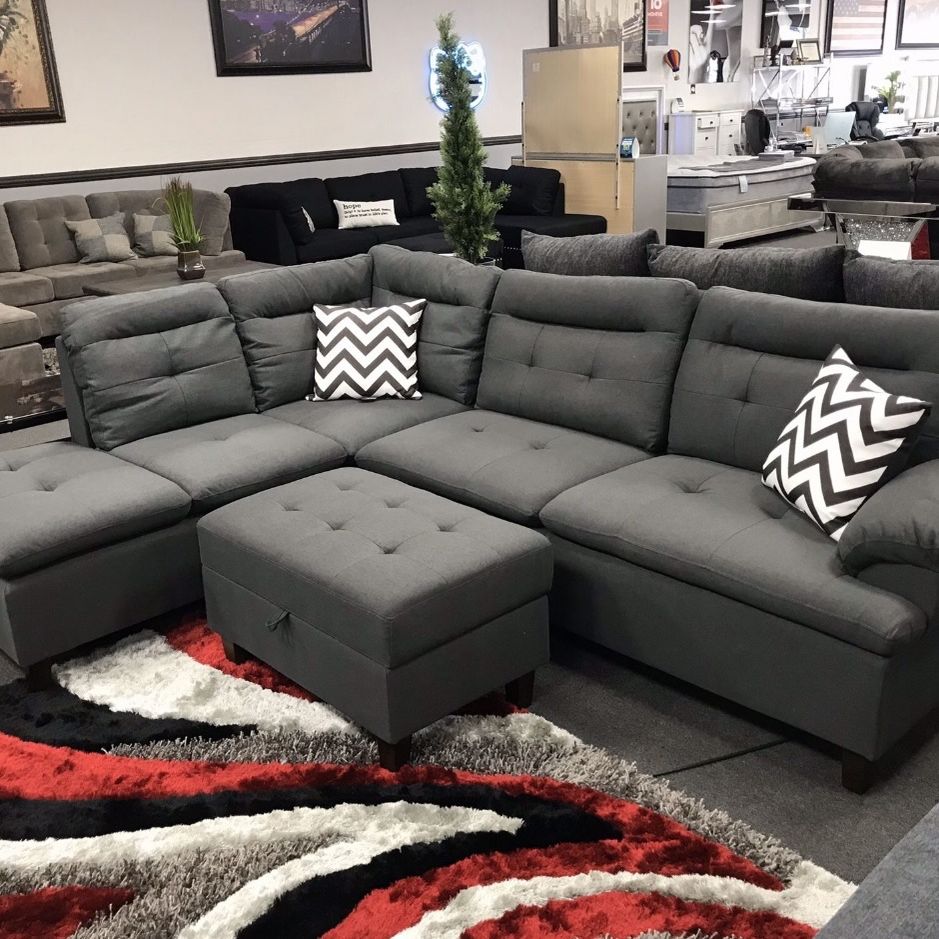 Gray Sofa Sectional w/ Storage Ottoman 