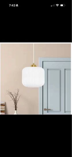 River of Goods Hadley 8 in. 1-Light Gold Pendant with White Glass Shade