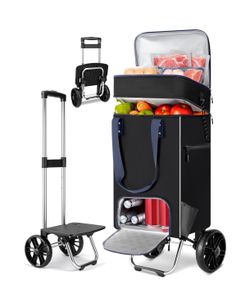 Shopping Cart, Super Loading Grocery Trolley, 220 lbs Capacity, Foldable Cart with Extra Large Black Shopping Bag Portable Grocery Utility Cart With A
