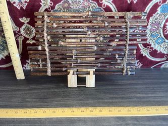 Vintage Japanese Bamboo Decoration On Wood Stand