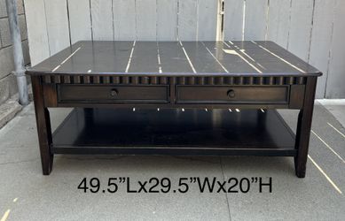 Heavy wooden large coffee table with 2 drawers 