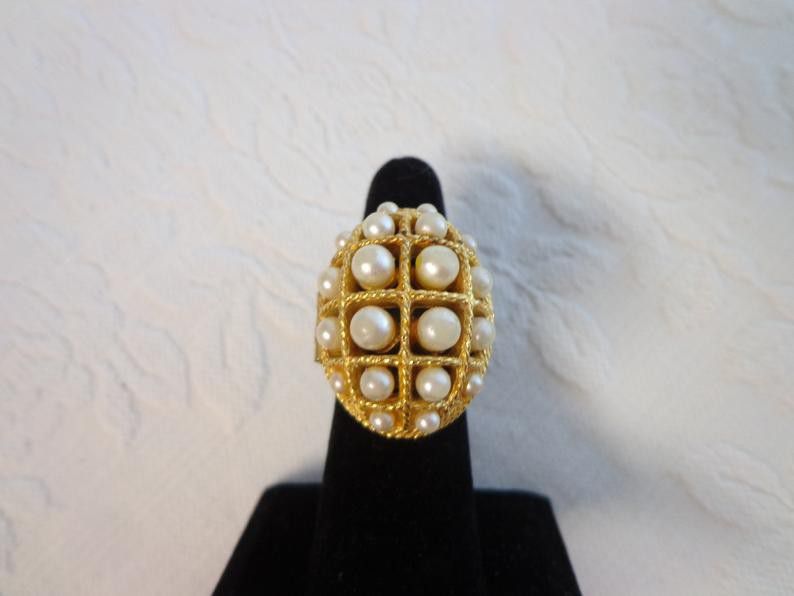 Vintage Avon Gold and Pearl Poison / Locket Ring