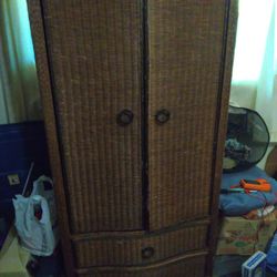 Vintage lRattan Wicker Armoire