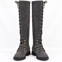 Women's Gray Tall Lace-Up Boots – Size 8 – 24.5" Tall