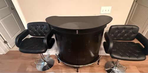 Modern Home Bar with 2 Tufted Bar Stools