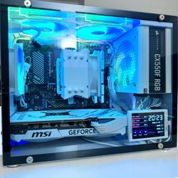 Compact White Gaming PC — AMD Ryzen 5 7500F / RTX 4070 / 32GB RAM / 1TB SSD / Side Screen