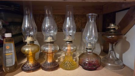 Vintage Glass Oil Lamp Collection – Set of 5