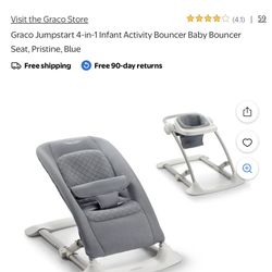 The Graco Jumpstart 4-in-1 Activity Bouncer is an Infant Bouncer, Floor Seat, Jumper, and Kids Chair all in one! 