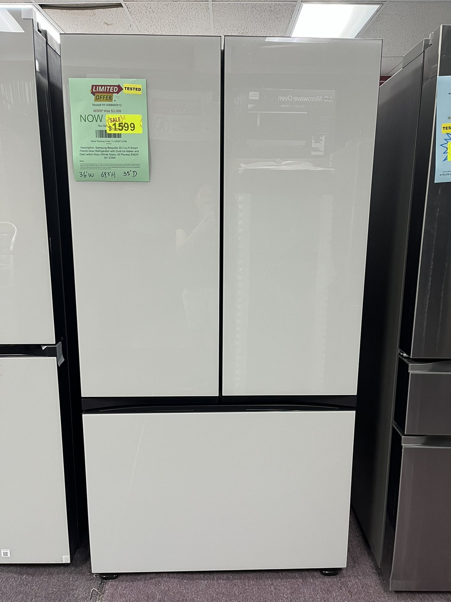 Refrigerator, 36’ French Door Bespoke White Fridge