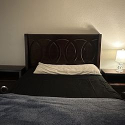 Dark Brown Queen Size Bed Frame And Drawers - Set