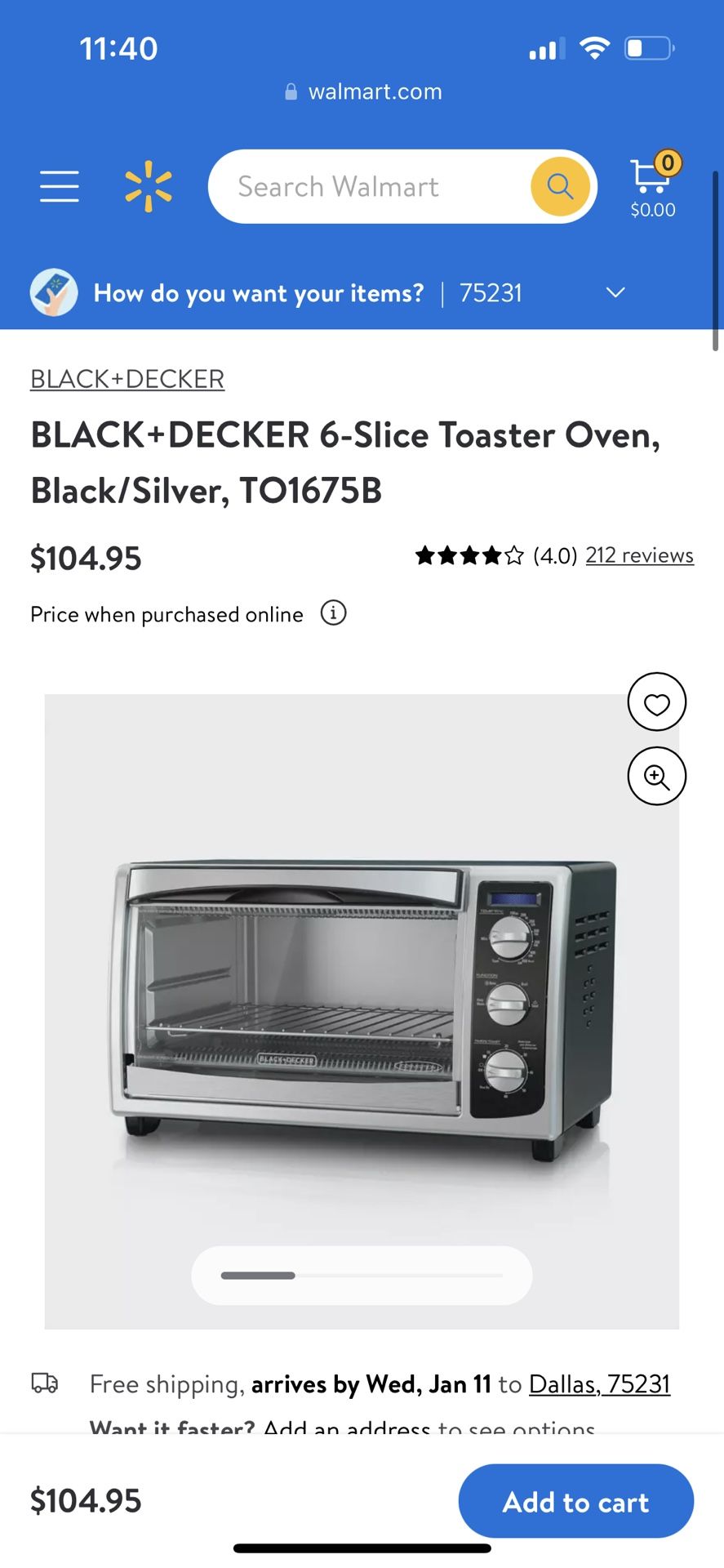 BLACK+DECKER 6-Slice Toaster Oven, Black/Silver, TO1675B 