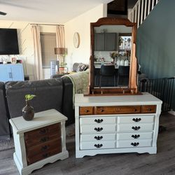 Mirror With Dresser And Side Table Cottage Vibe 