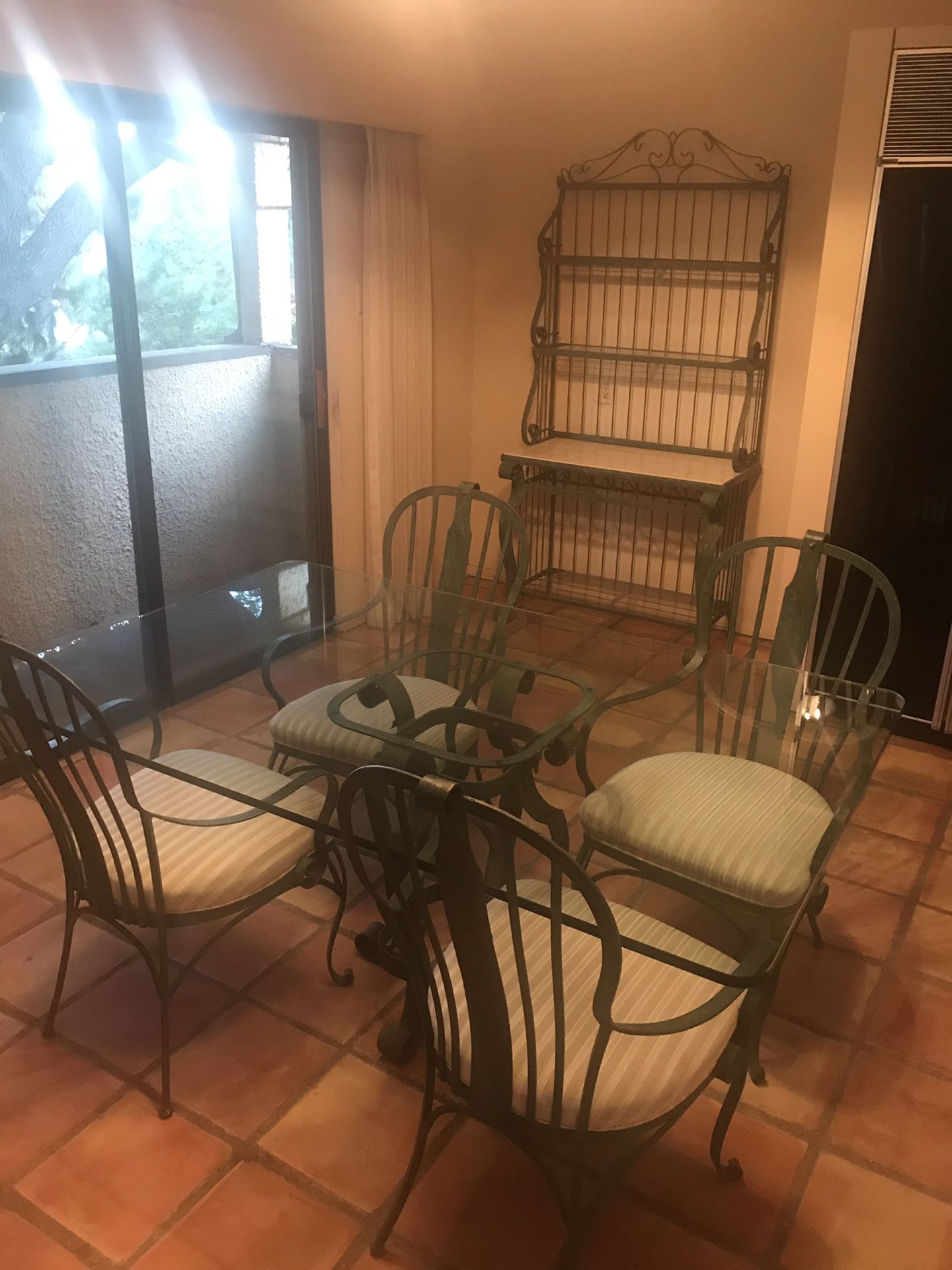 Matching Rod iron and glass kitchen table and bakers rack