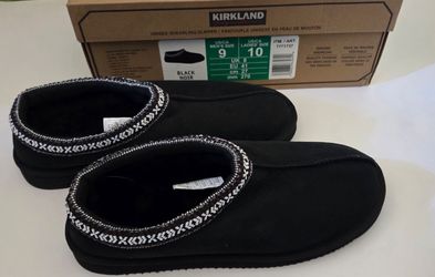 New in box Kirkland Signature Unisex Shearling Slippers mens 9 ladies 10 black
