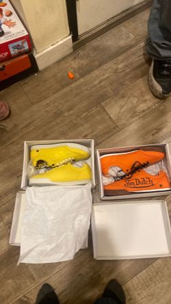 Von Dutch shoes one is size  4.5 which is the lemon color The other one is 6.5 which is the neon orange color