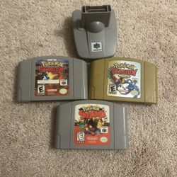 3 N64 Tested & Working Game Cartridges: Pokémon Stadium 1 & 2+ Pokemon Snap & 1 Transfer Pack