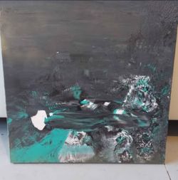 Abstract Turquoise & Black Canvas Wall Art - Modern Textured Painting