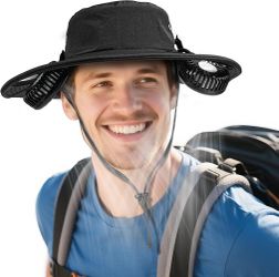 2-in-1 Hands-Free Hat Fan with Detachable Neck Fan, UPF 50+ Wide Brim Sun Hat, 3-Speed Adjustable