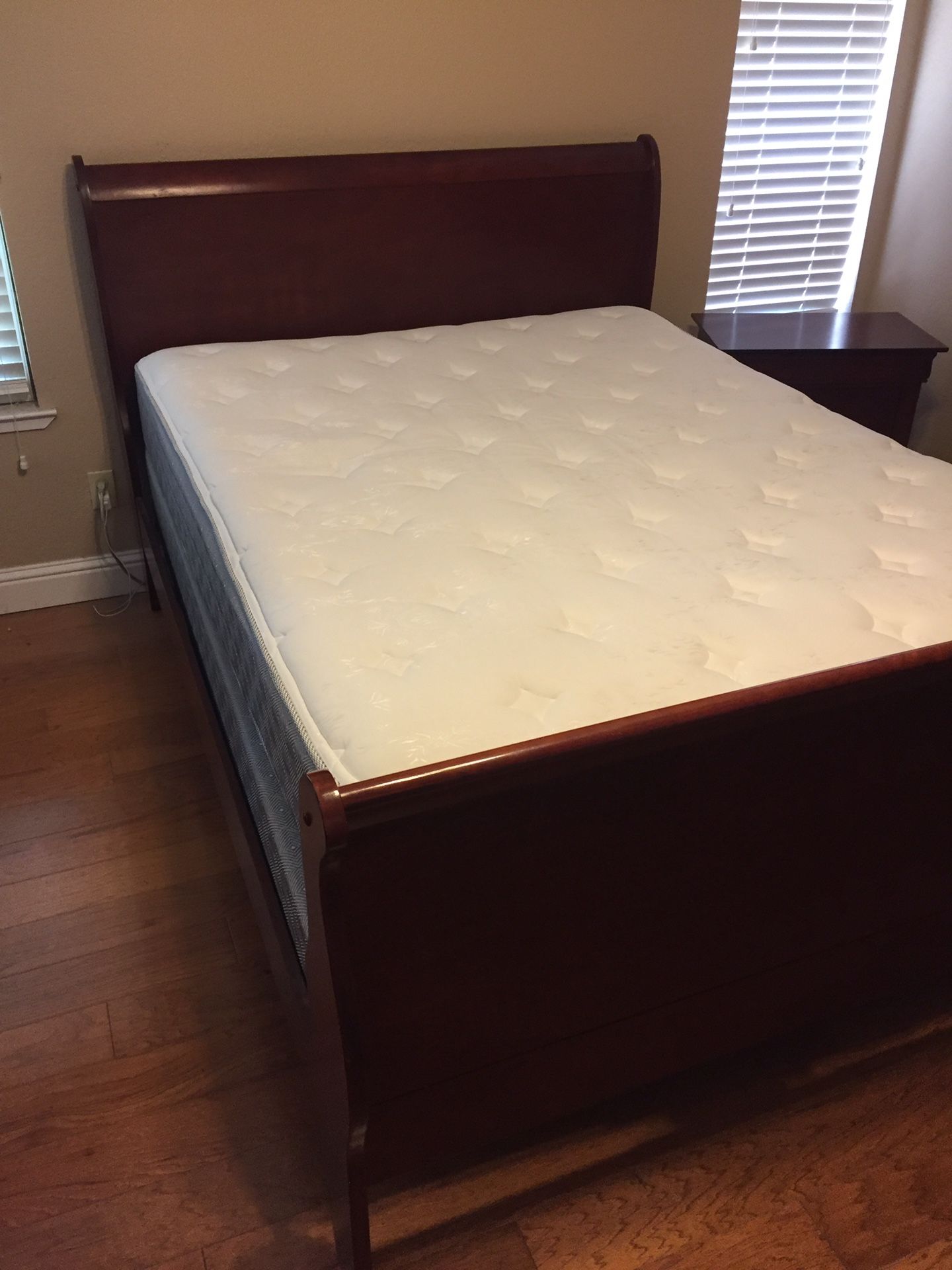 Cherry queen sleigh bed with dresser and night stand