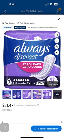 New Always Discreet Incontinence Pads, Ultimate Extra Protect Absorbency, Regular Length, 42 CT