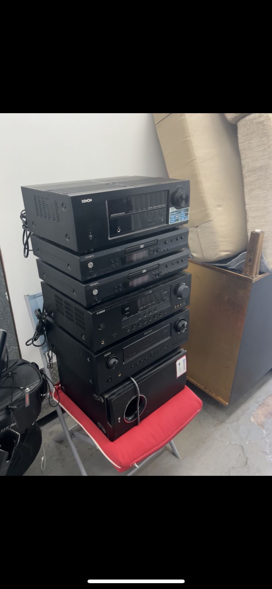 Denon receivers-2 Yamaha receiver-1 Sony 400 dvd changer-1 Integra DVD -2 LG subwoofer-1, $400 For All