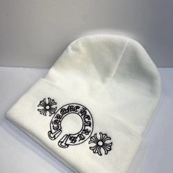 White Chrome Heart Beanie