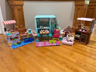 Our Generation Ice Cream Truck, Fruit Stand, Hot Cocoa Stand  & more. Huge lot for 18” Doll