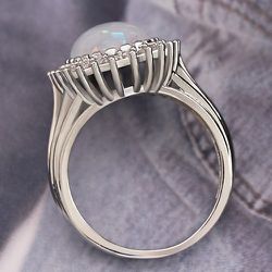 "Luxury Super Large Oval Sun Flower Gemstone Fire Opal Silver Ring, VIP312
  
 Thumbnail
