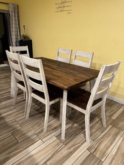 Farmhouse Dining Table + 6 Chairs – $150 OBO