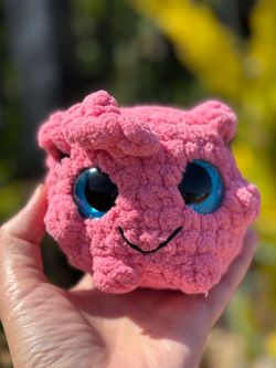 Crochet Pink Jiggly Puff plushie 💨 handmade 💨