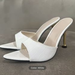 Snake Print Strappy Mule Women Thin Heels Slippers Sandals Pointed Peep Toe Slides 