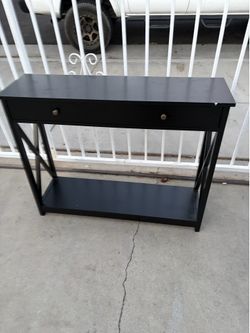 Black Console Table With Drawer And Storage Shelves