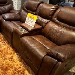 *June Sale Event!!!*---Fabulous Santiago Brown Leather Reclining Sofa/Loveseat Sets---Delivery And Financing Available🤭
