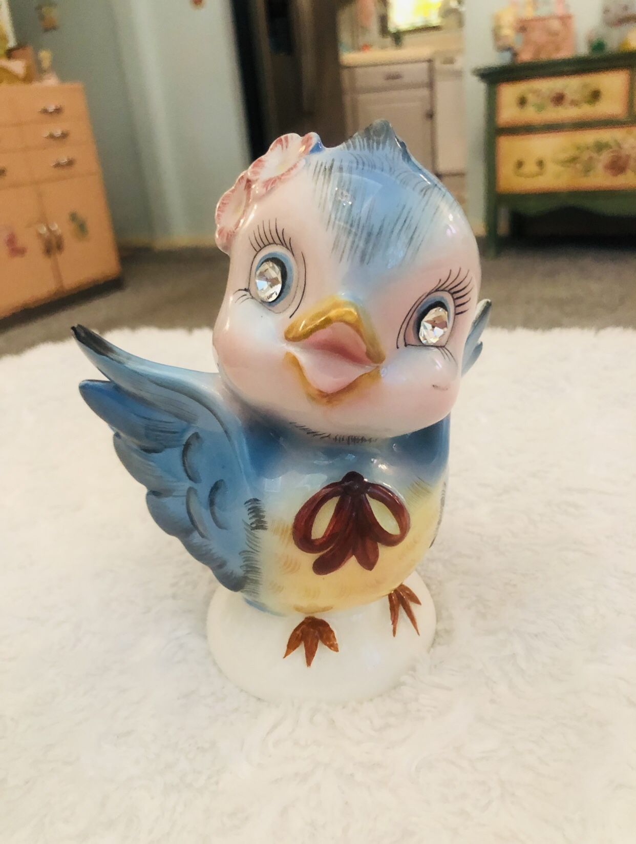 Vintage Lefton Bluebird Bank Figurine, Kitsch / Kitschy