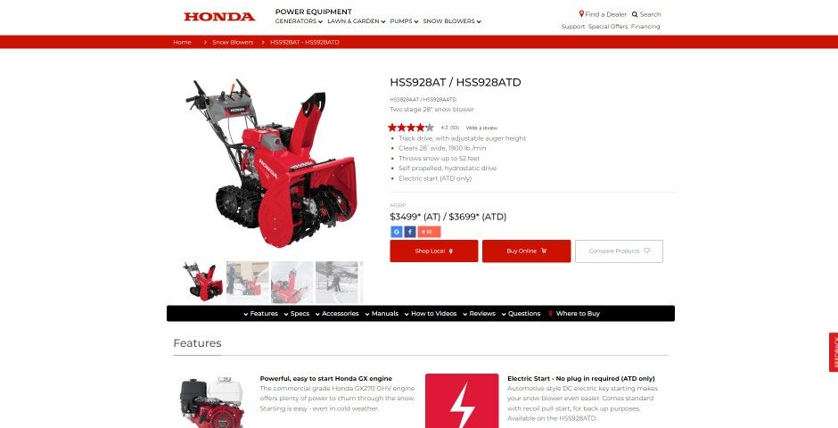 NEW 2022 Honda HSS928AATD Snow Blower