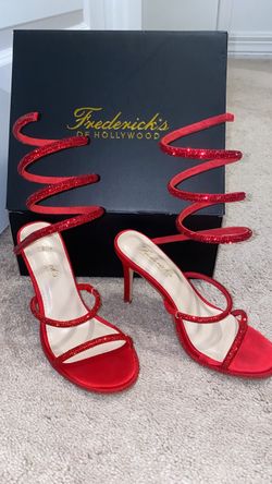 Frederick's of Hollywood Red Rhinestone Spiral Heels (SZ 6)