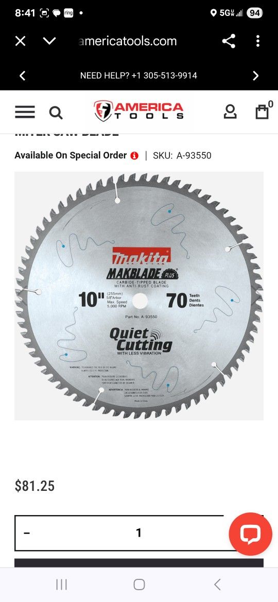 MAKITI 10" 70 TEETH MITER SAW BLADE.