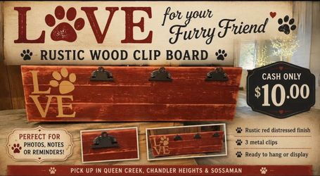 🐾 🐱Rustic LOVE Paw Print Clip Board 🐶🐾