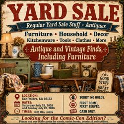 YARD SALE: ANTIQUES, VINTAGE FINDS & MORE Furniture • Household Items • Décor • Tools • Clothes • Great Deals